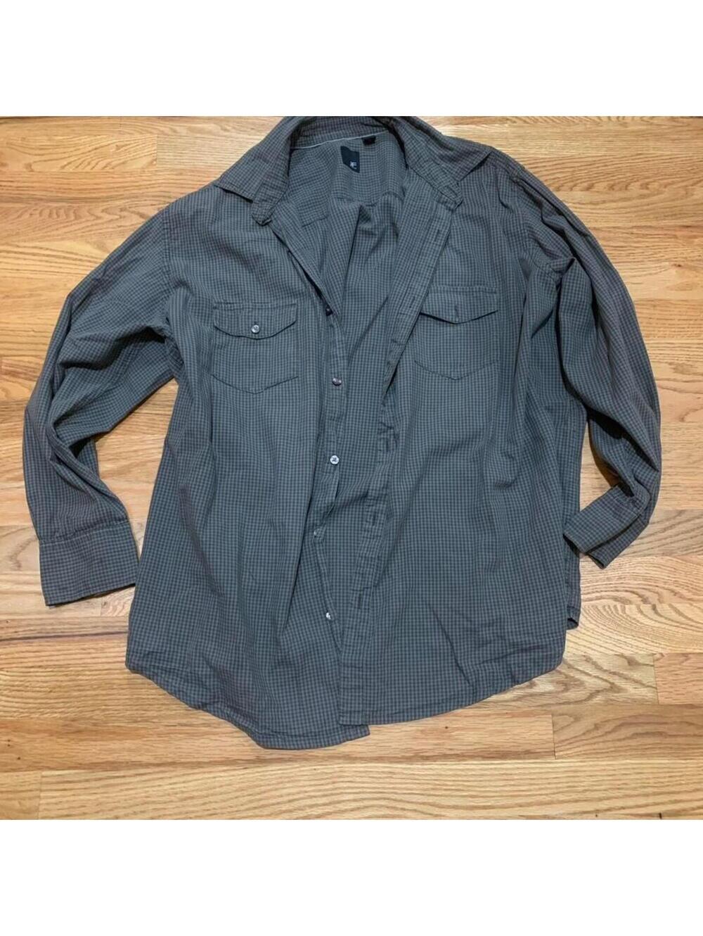 JF j ferrar Men's Blue button up Shirt plaid lining 2XL 100% cotton